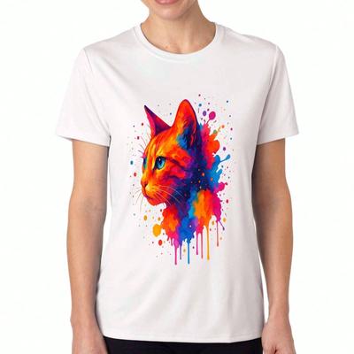 Colorful Cat Unisex Cotton T Shirt, Premium Cotton Graphic, Durable And Longlasting, Casual Fashion, Adorable Kitten Face Artwork Tee, EyeCatching Des