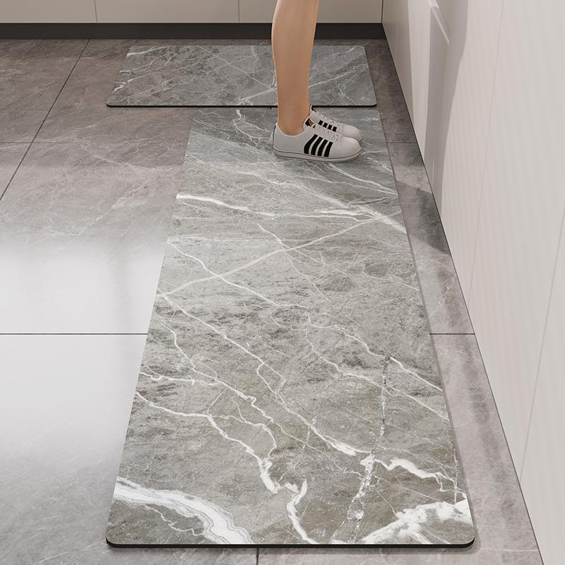 Kitchen Carpet Non-slip Waterproof Leather Floor Mat Imitation Marble Texture Large Size Rug PVC Home Decoration Foot Mats