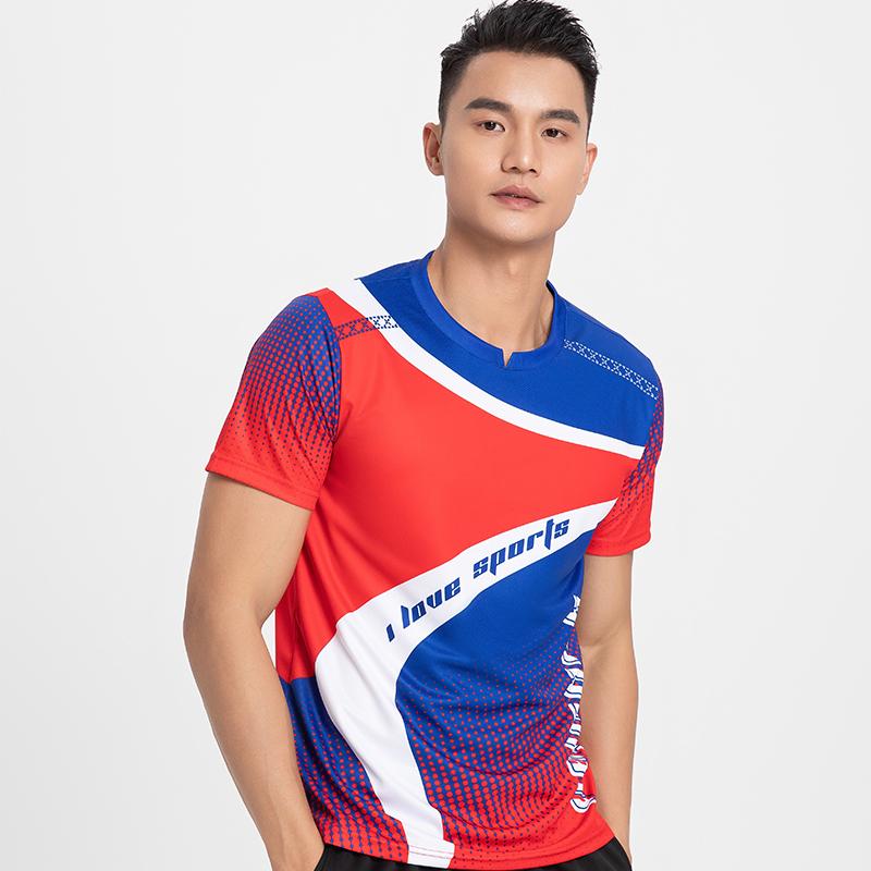 Badminton Clothes Outfit Short-Sleeved Mens and Womens Running Top Red Blue Green Table Tennis Athleticwear Quick-Drying