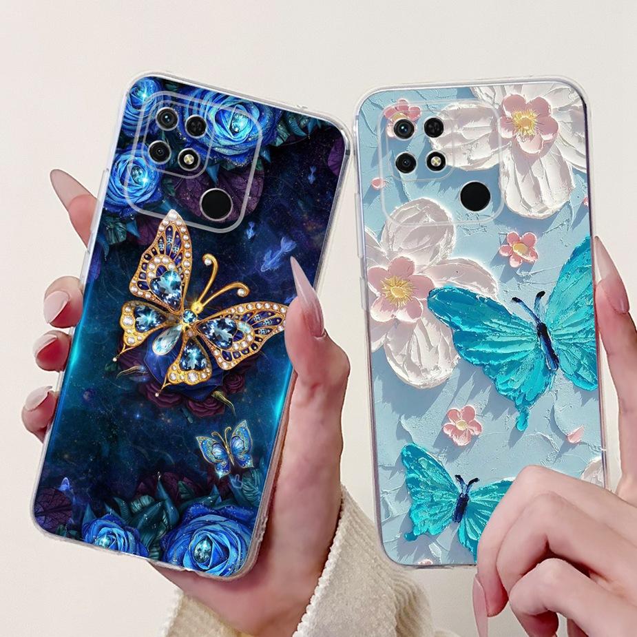For Xiaomi Redmi 10C Case Cute Cat Luxury Butterfly Painted Cover 6.71'' Soft Silicone Case For Xiaomi Redmi 10C Redmi10C Fundas
