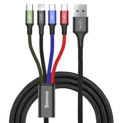 Cable USB 4 en 1 iPhone Lightning 2 x USBC microUSB Trenzado de Nylon 35A 12m Negro