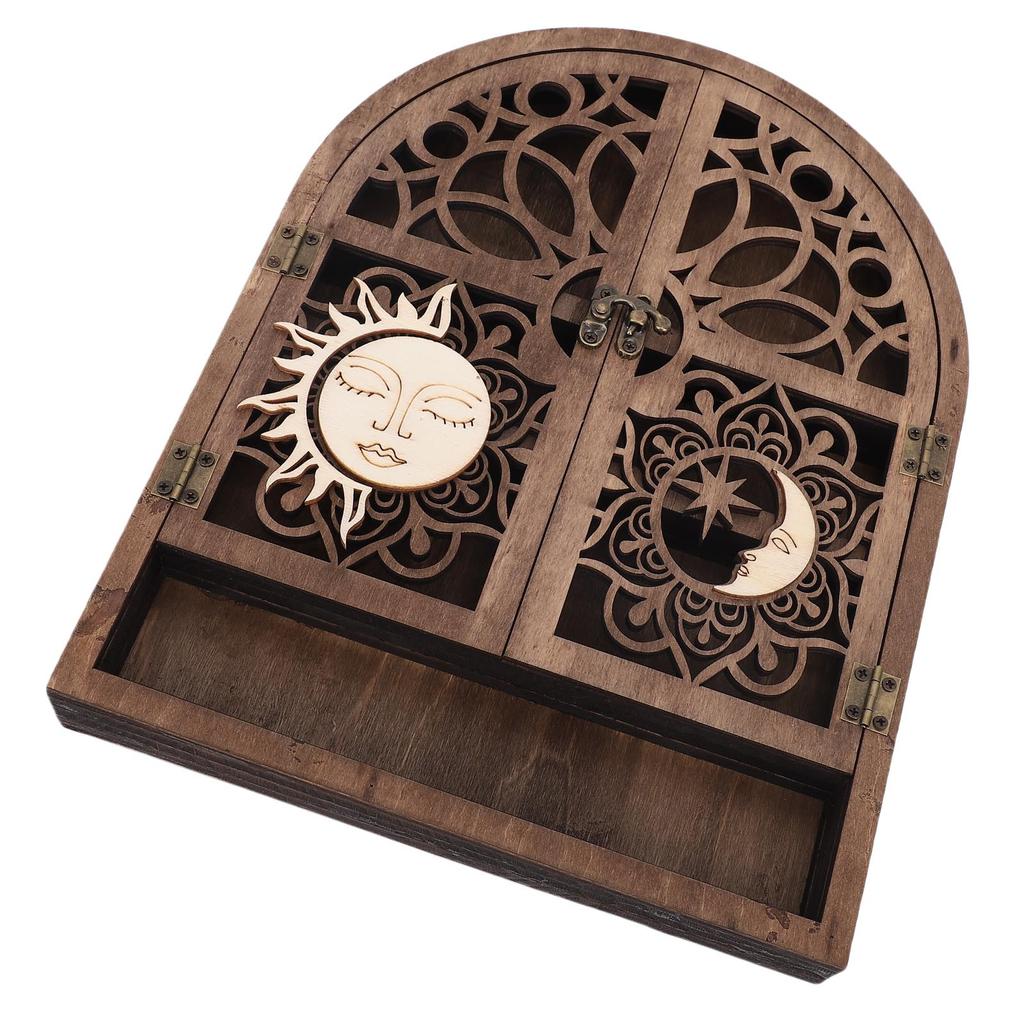 Sun Moon Wall Hanging Crystal Holder Multi Use Wooden Wall Crystal Display Shelf for Collectibles Nail Polish Essential Oils