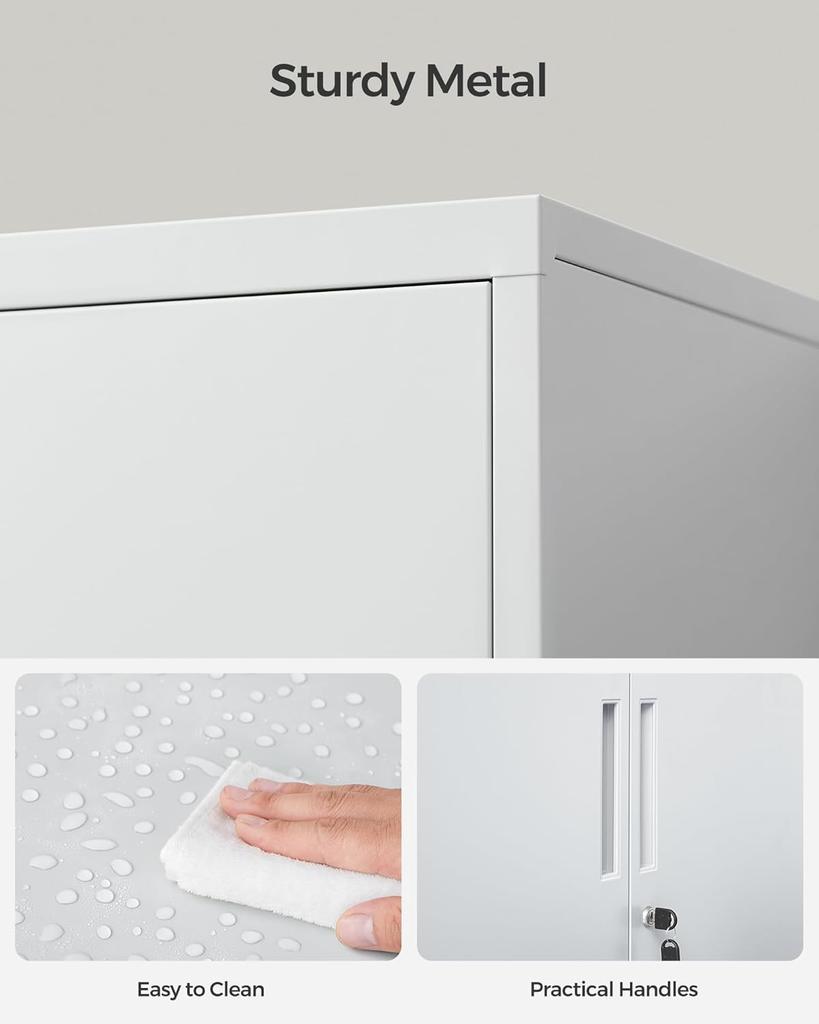 SONGMICS File, Garage Multiuso, Ufficio con 2 Ante, Chiusura a Chiave, Contenitore in Acciaio, Contenitore Profondo con Scaffali, per Studio, Soggiorno, Grigio