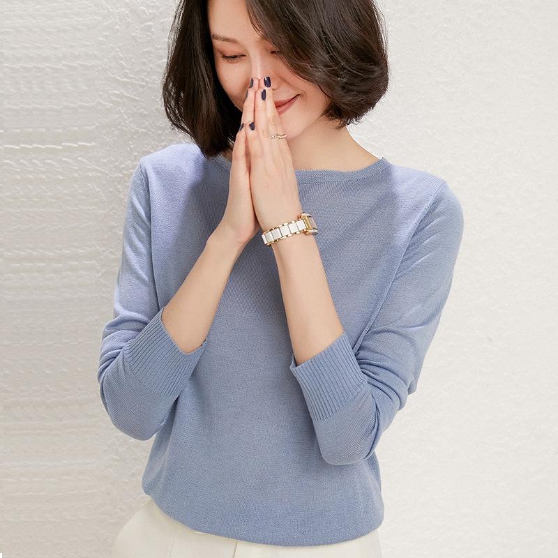 Vielseitiger niedriger Rundhals Skinny Shirt Damen Locker Einfarbig Pullover Unterhemd Dünnes Oberteil Strickpullover Pullover