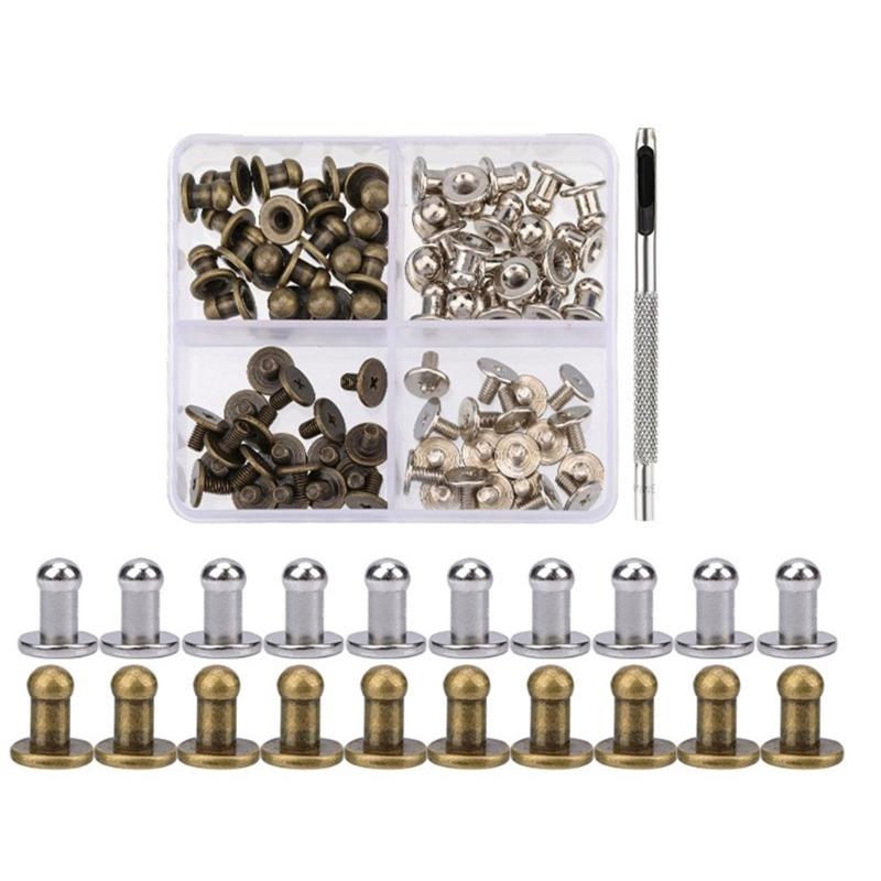 Round Head Button Studs , 4MM 7MM 8MM Metal Screws Spikes and Studs, Leather Rivets Screws Button Rivets for Leather