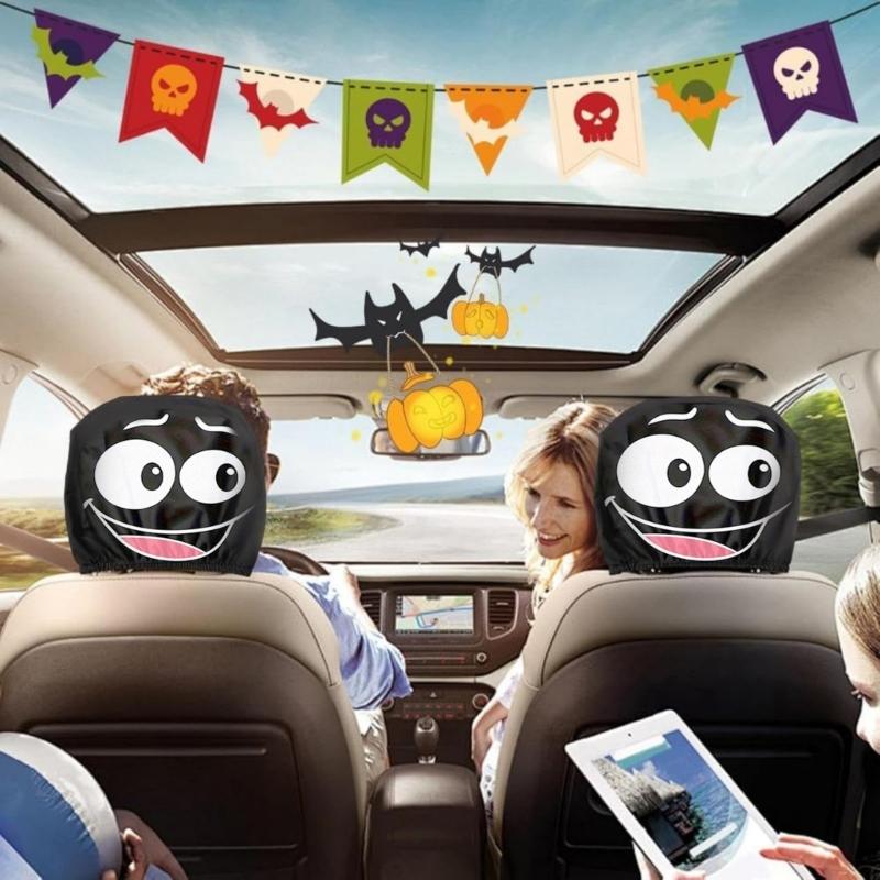 Cartoon Eye Car Headrest Covers Premium Wear Resistant Fabric Protectors Quick Setups for Vehicles Interior Decoration