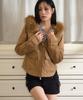 PRENDA Suede Fur Hood Crop Jacket Brown