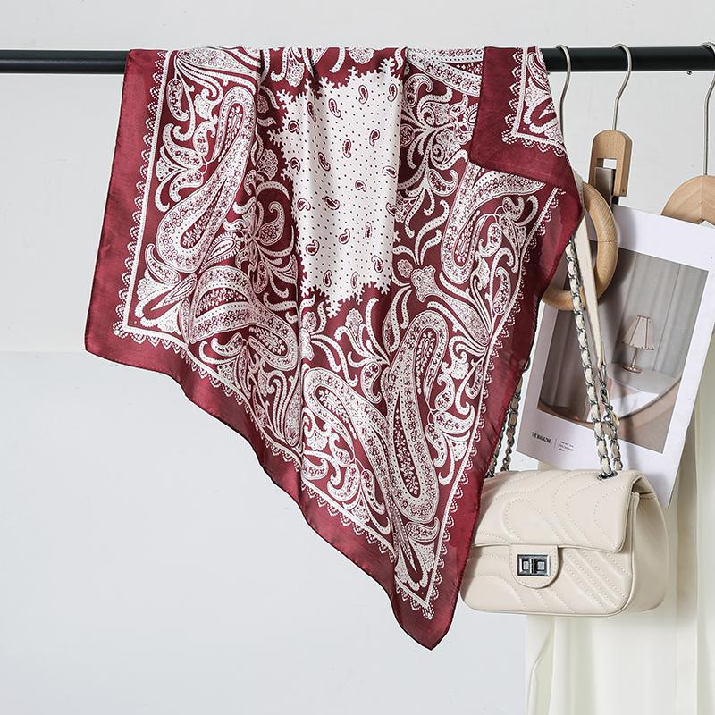 70cm Square Silk-like Scarf Women Satin Cashew Flower Print Small Neck Scarf Fashion Headscarf Kerchief Bandana Shawl Hijab