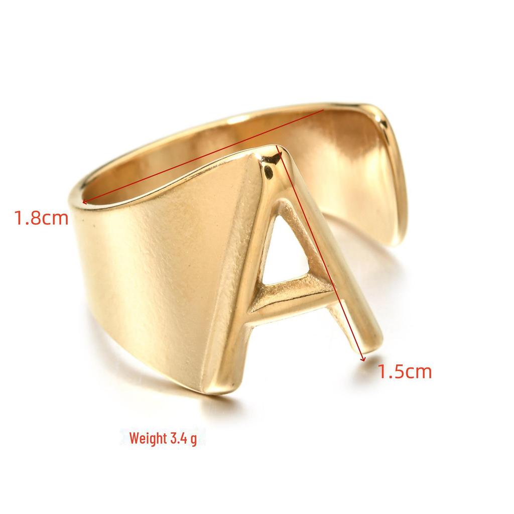 18K Gold Stainless Steel Letter Ring – Fashionable Open European & American Style, Women's Adjustable Titanium Steel Ring