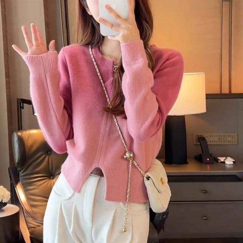 Spring New Design Sense Gradual Change of Color Pullover Sweater Women's Short Thin Sweet Knitted Sweater Top