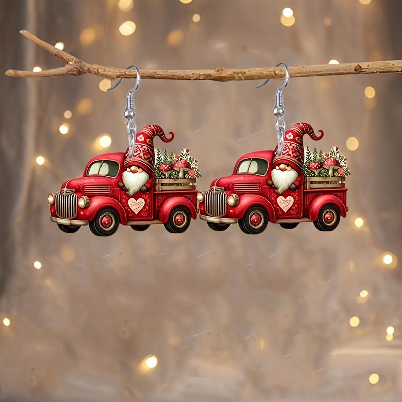 Exquisite Red Car Christmas Tassel Earrings with Acrylic Pendants