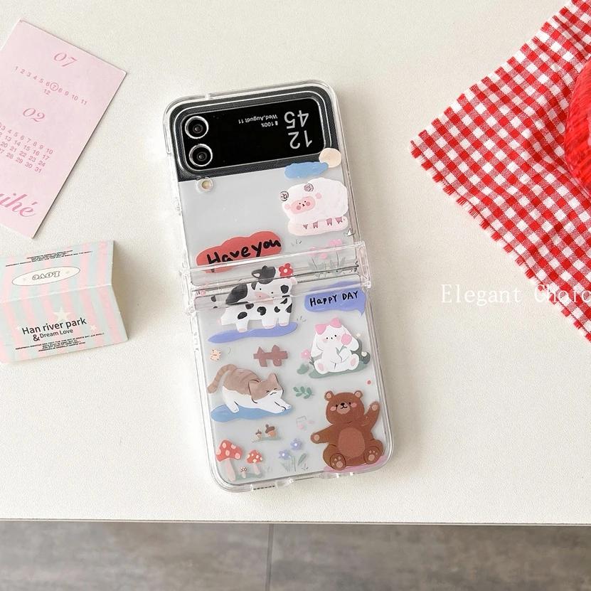 

Cartoon Bear Hand Wrist Chain Case for Samsung Galaxy Z Flip 7 6 5 4 3 flip7 zflip Beads Bracelet Acrylic Shockproof Hard Cover Galaxy Z Flip7