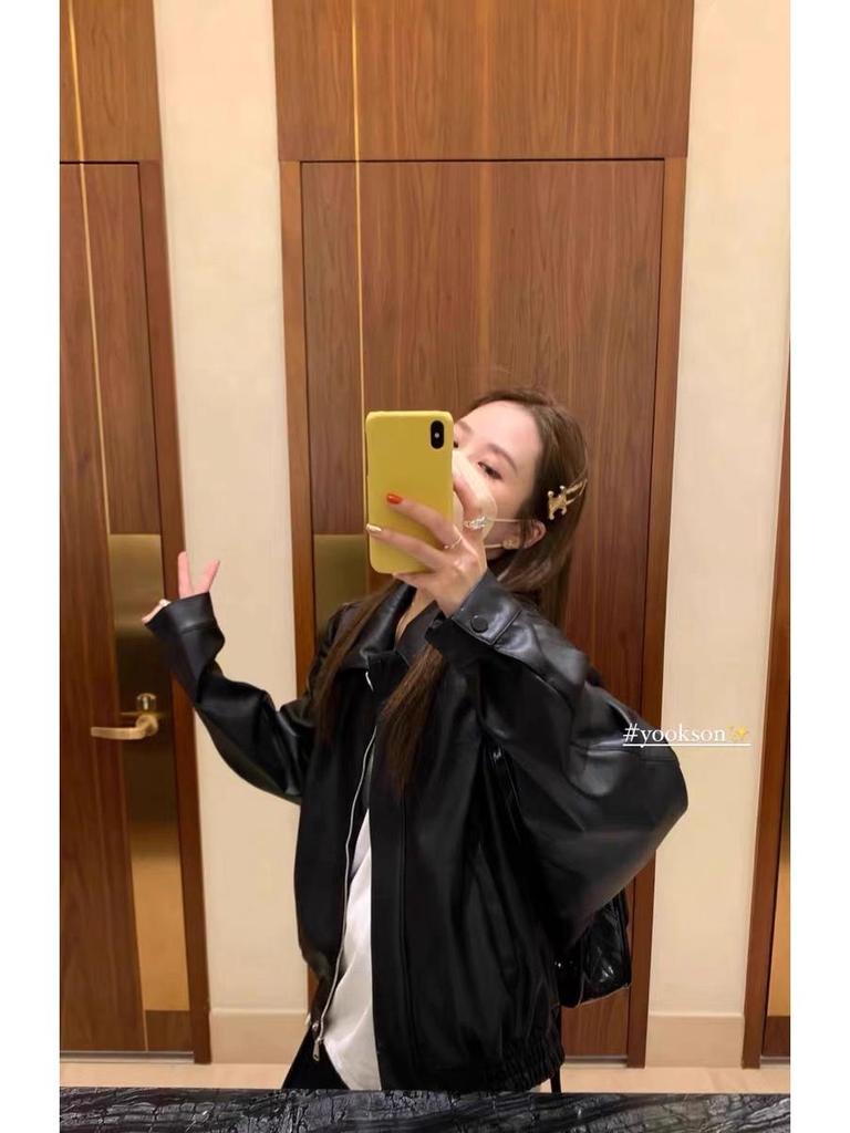 2025 Women's Retro Faux Leather Motorcycle Jacket - Short, Loose Fit with Zipper and Lapel