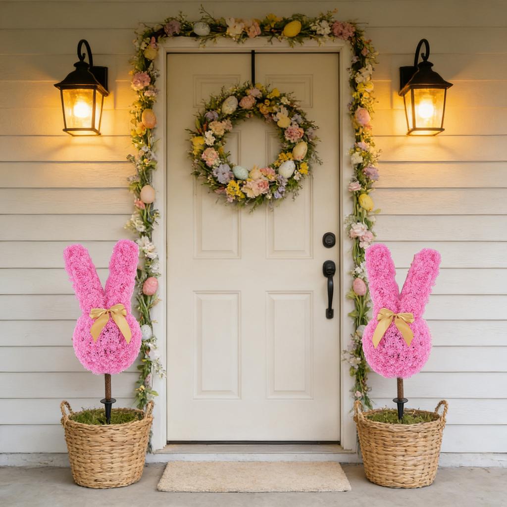 Plantas de Forma, Plantas Verdes Artificiais, Adequadas Para Decoração de Varanda de Páscoa Exterior Interior