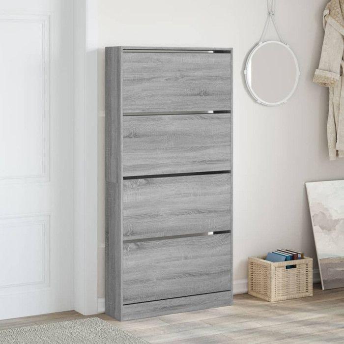 VidaXL Armoire à chaussures 4 tiroirs rabattables sonoma gris 3214369