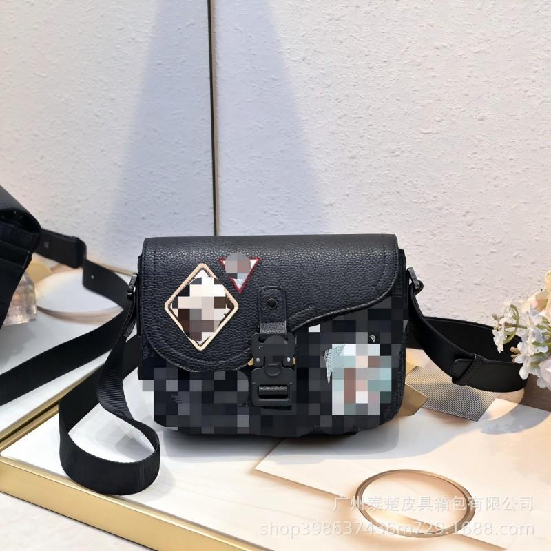 Jacquard Canvas Spliced Leather Saddle Messenger Bag Retro Black Grain Shoulder Cross 24x 18 x 7 чёрный