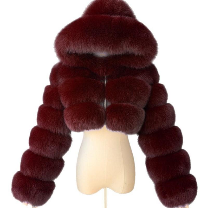 Womens Short Faux Fur Coat Hooded Zip Slim Fit Warm Fox Jacket Winter