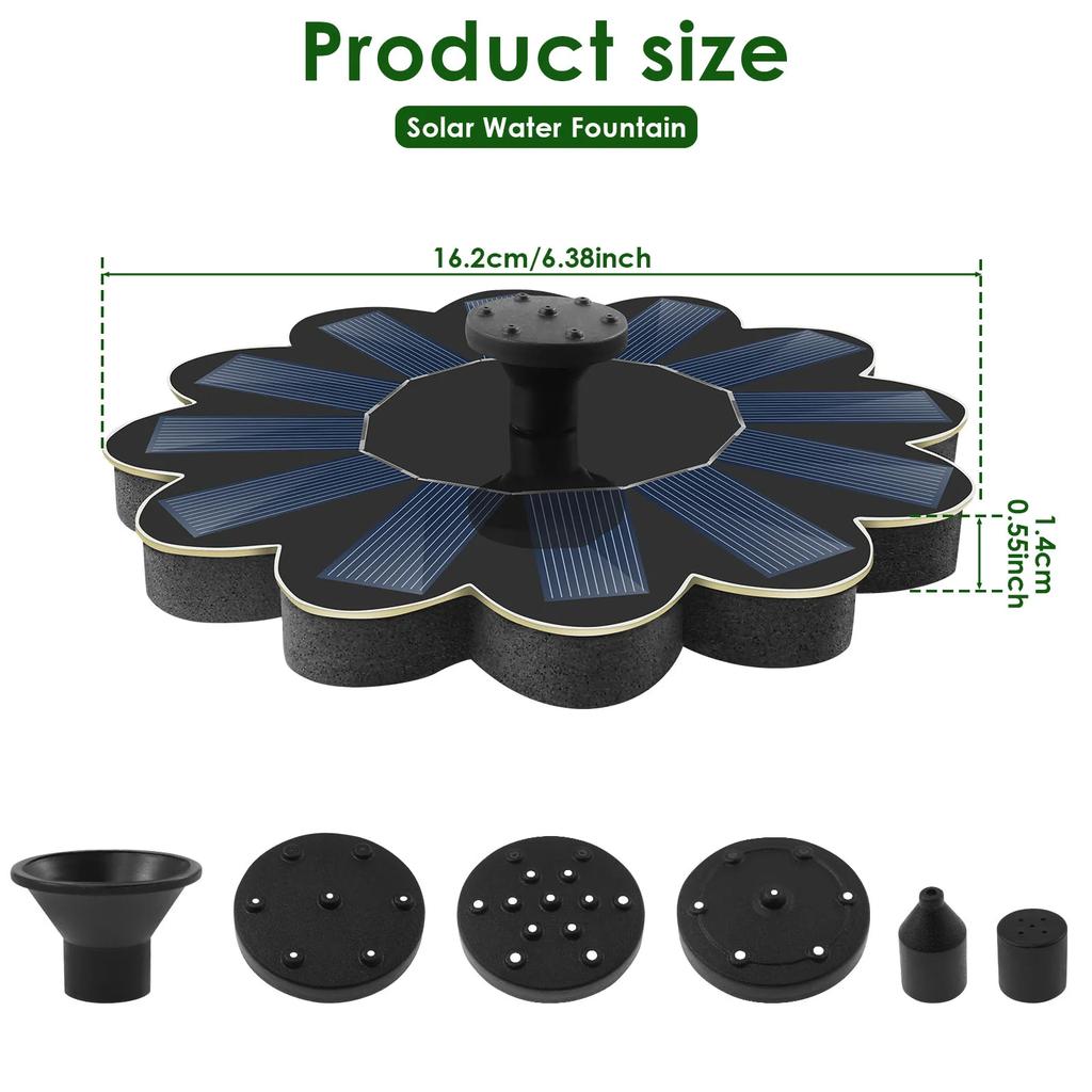Solar Water Fountain Polysilicon Board Floating Bird Bath Fountain Pump with 5 Nozzles Energy Saving Water Pump for Garden Ponds