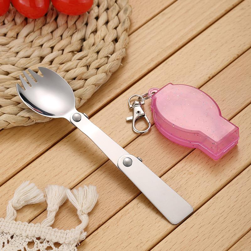 Utensili da cucina per stoviglie da campeggio per picnic all'aperto in acciaio inossidabile con forchetta pieghevole portatile