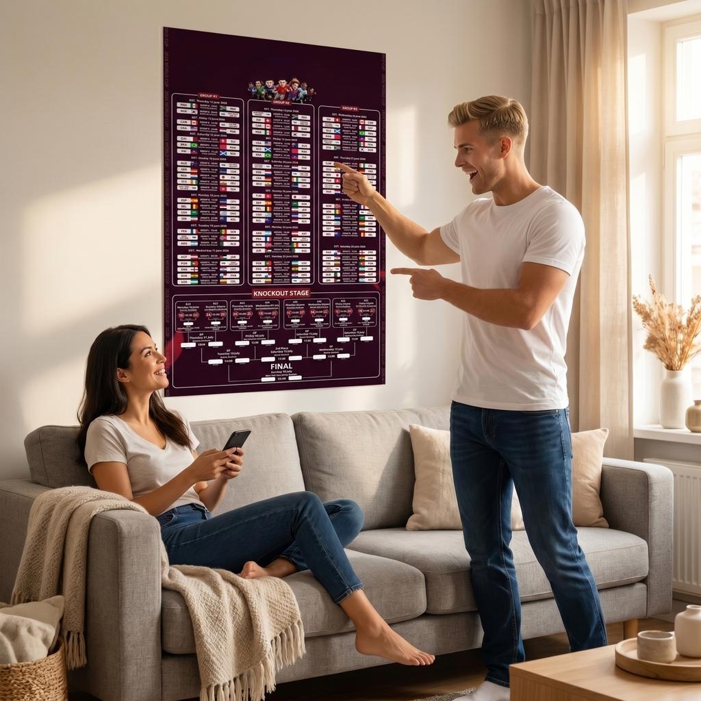 2026 World Cup Schedule Poster Soccer Tournament Match Fixtures Knockout Stage Bracket Wall Sticker for Sports Fans Room Decoration