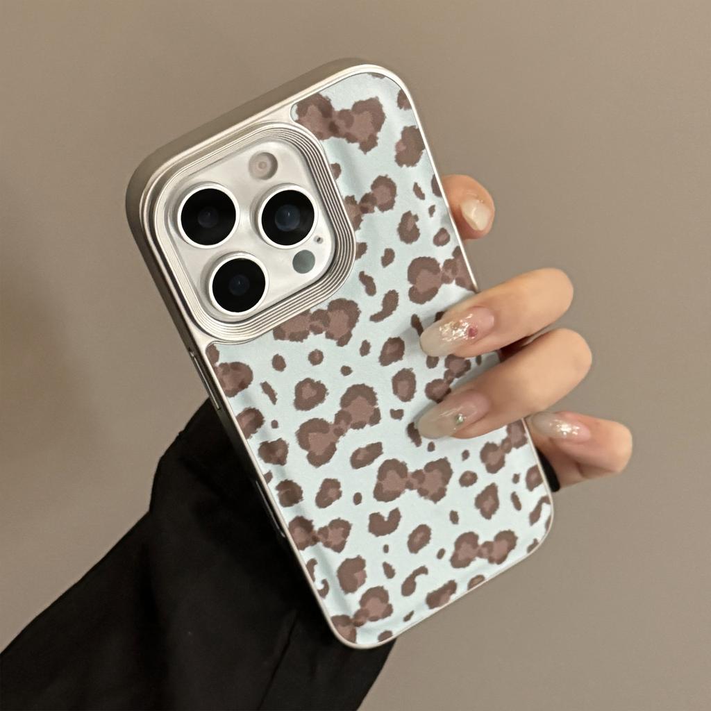 Retro Leopard Bow Apple 17 Mobile Phone Case 16promax Leather 15 Suitable for IPhone13 Silver Edge Fashion Mobile Phone Case