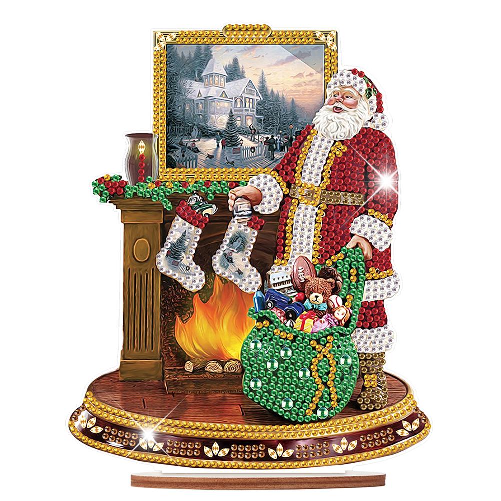 Wooden Santa Ornaments Kit Diamond Painting Desktop Diamonds Painting Desktop Decorations for Xmas Table Office Home Decoration