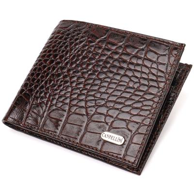 Stylish Men's Wallet Made of Genuine Textured Leather with Crocodile Embossing CANPELLINI 21777 Brown