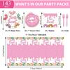ZOiiWA 143Pcs Two Sweet Birthday Party Decorations Girls Donut Tableware Set Sweet Donut 2nd Party Plates Napkins Backdrop Tablecloth Banner Balloons