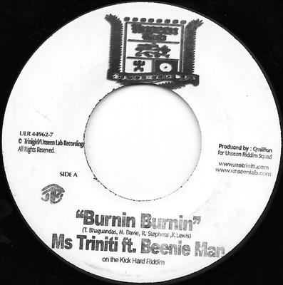 7inch Record MS. TRINITI FT. BEENIE MAN / E-DEE - Burnin Burnin / Yutes Nowadays ULR449627 Unseen Lab Reco Jamaica Reggae, Ska & Dub Used