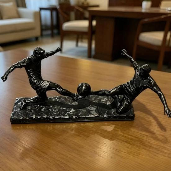 Soccer Player Statue, 3D Printed 2 Men Playing Soccer Figurine, Sports Table Sculpture for Home, Office Decor, Gifts for Sports Lovers, Men