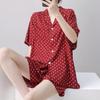 Summer cotton silk pajamas women's thin short-sleeved cardigan cute bow can be worn outside artificial cotton loungewear set