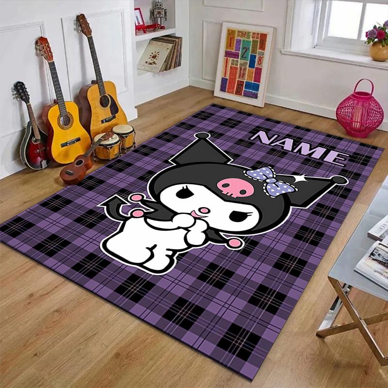 Custom Kuromi Mat Personalized Name, Polyester Washable Indoor Entryway Rug, Gift for Christmas, Easter, Thanksgiving Day