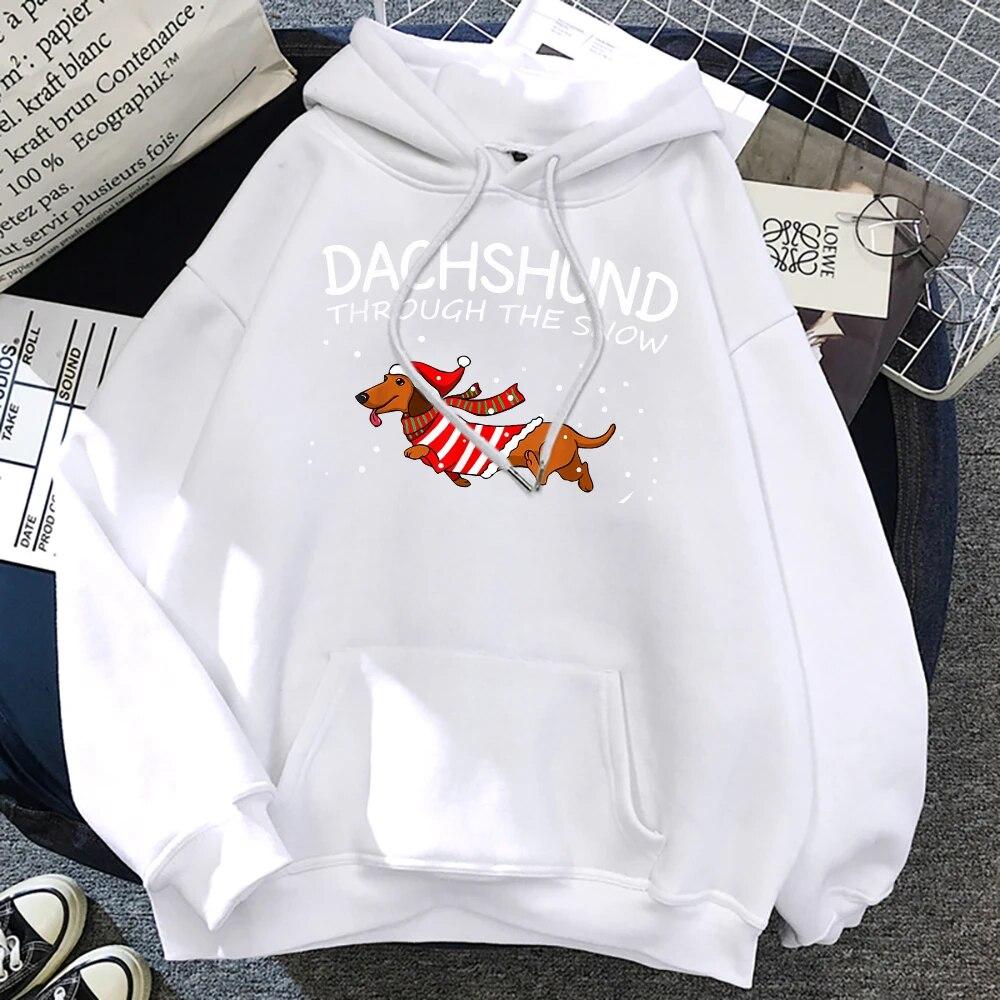 Jezevčík přes sníh Funny Dog Vánoční Unisex mikina Kreativní Roztomilé Oversize Oblečení Podzimní Fleece Polover Unisex mikiny