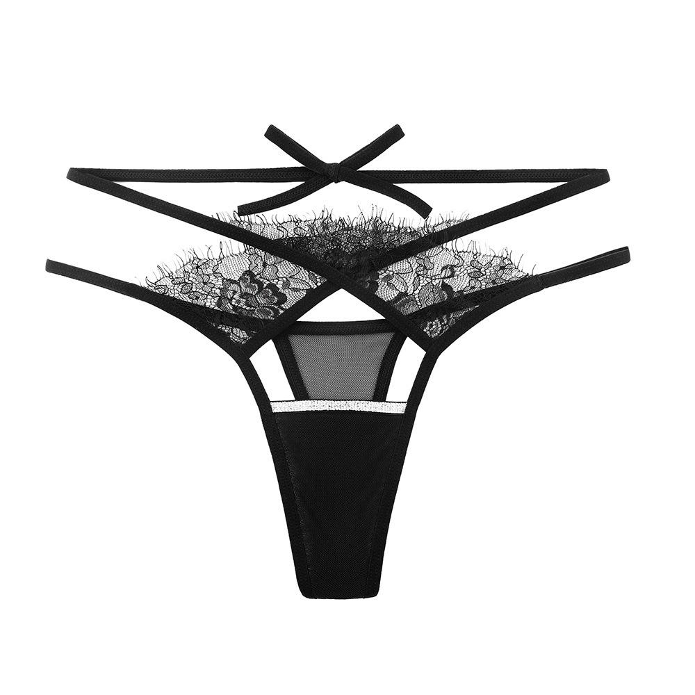 Pure Desire To Wear Eyelashes Lace Edge Panties Women's High-end Sense Hollow Lace-up, Flash Temptation, Sexy Thong Inside