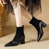High Heels Women Ankle Boots Pointed Toe Chunky Leather Shoes Winter 2025 Sexy Pumps Elegant Chelsea Boots Mujer De Zapatillas