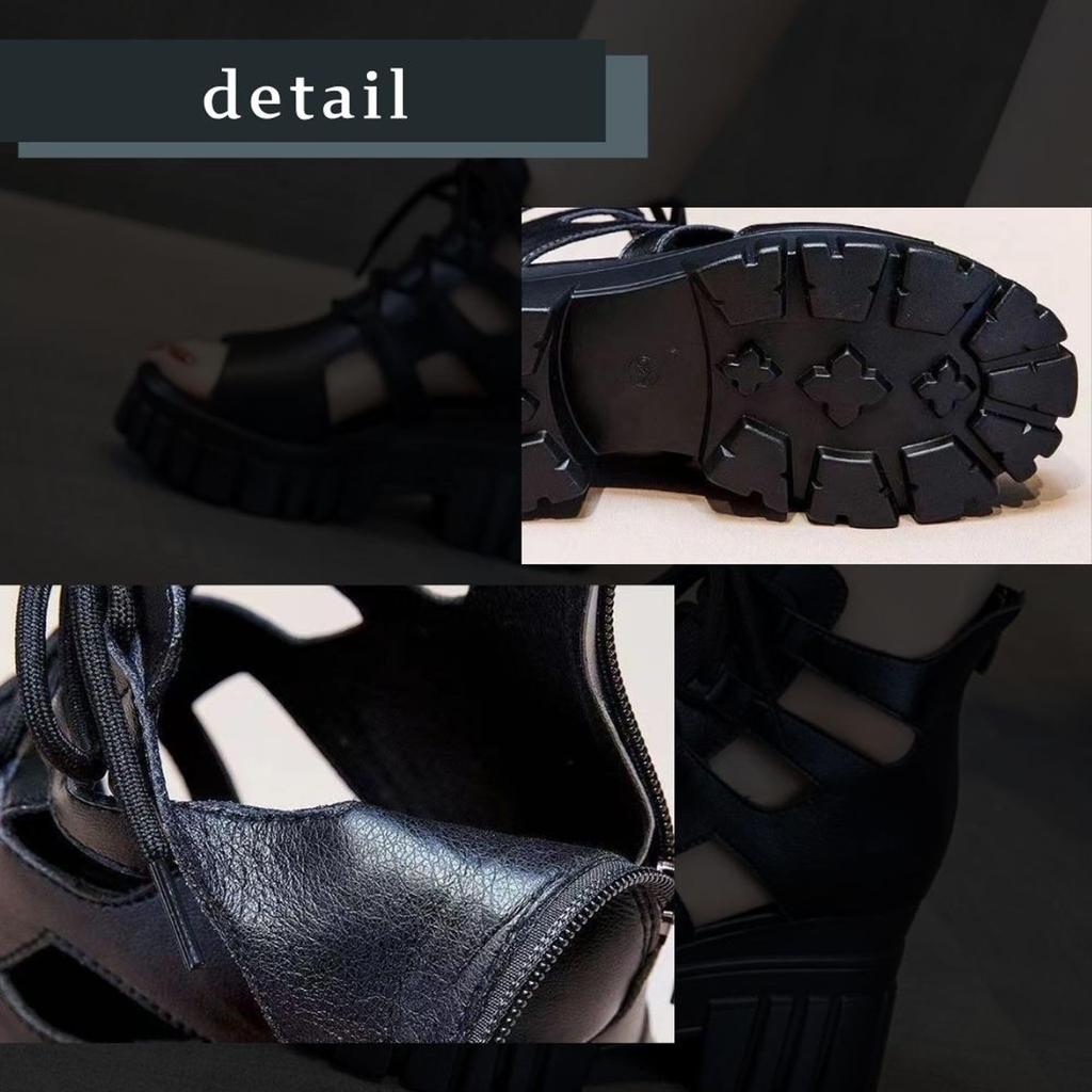 Épais Ouvert Allonge Style Beau Dos Respirant [ALVEIN] Sandales, Semelle, 7cm, Gladiateur, Gurkha, Femme, À lacets, Bout, Décontracté, Jambes, Met en valeur,