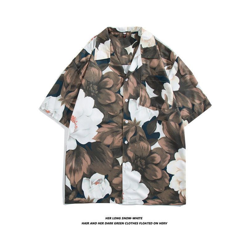 Straight Streetwear Fashion Casual Shirts Turn-down Collar Man Short Sleeve Button Printing Spring Summer Thin Men's Clothing