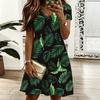 Ladies Plus Size V Neck Short Sleeve Dress Nature Floral Printed Loose A Line Dress For Spring And Summer Wear