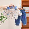 Boys'  Suit New Korean Edition Children's Zipper Hoodie Coat Baby Foreigner Three Piece Set