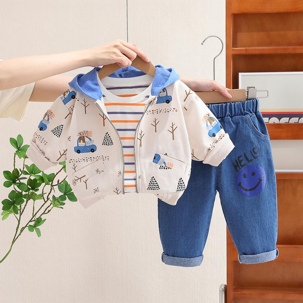 Boys' Suit New Korean Edition Children's Zipper Hoodie Coat Baby Foreigner Three Piece Set