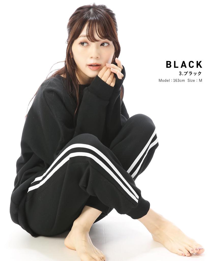 ON NISHIKI Sweatshirt Long Sleeves and Cotton Warm Loungewear for Winter and Fall Women's Fleece-Lined Set, Pants, Blend, (Black/M/77326)