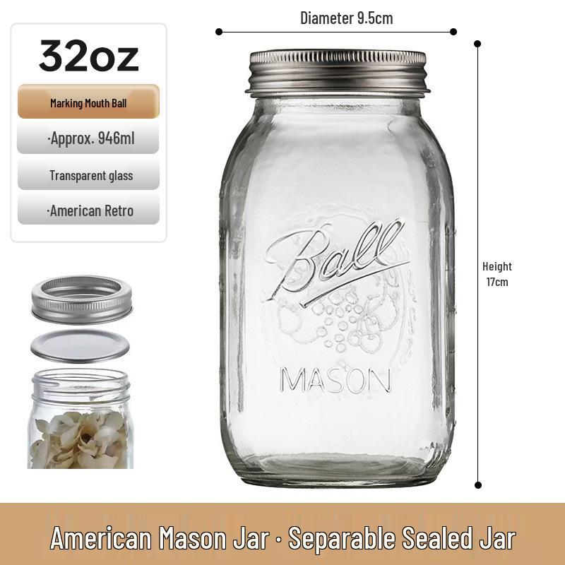 Barattolo di Vetro Mason Ermetico per Fiocchi d'Avena, Marmellata e Bevande - Stile Americano Retrò