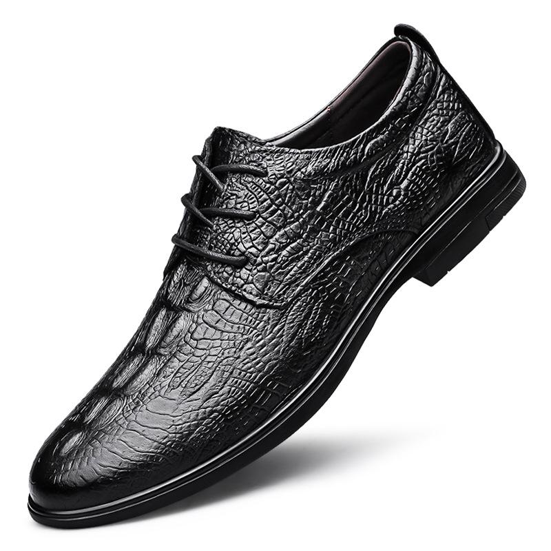 Trendy Men s Crocodile Grain Leather Shoes: Fashionable, Versatile, Light Luxury Cowhide for Casual & Formal Wear 45 чёрный