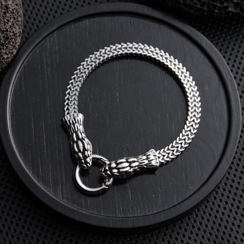 Men's Retro Punk-style Stainless Steel Snake Head Beast Head and Skull Bracelet