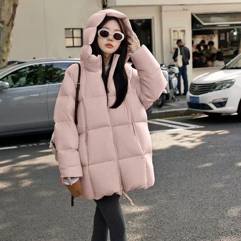 

Cloud puff down cotton-padded jacket women s long model new thickened hooded small cotton-padded jacket bread jacket XL рожевий