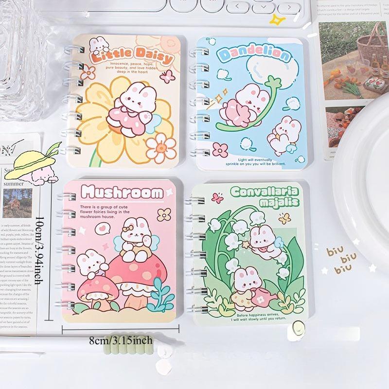 

2Pcs Flower Fairy Bunny Cartoon Horizontal Line Notebook Cute Mini Portable Pocket Coil Book Holiday Gift Novelty Stationery Teacher Party Favors Random style 2Pcs