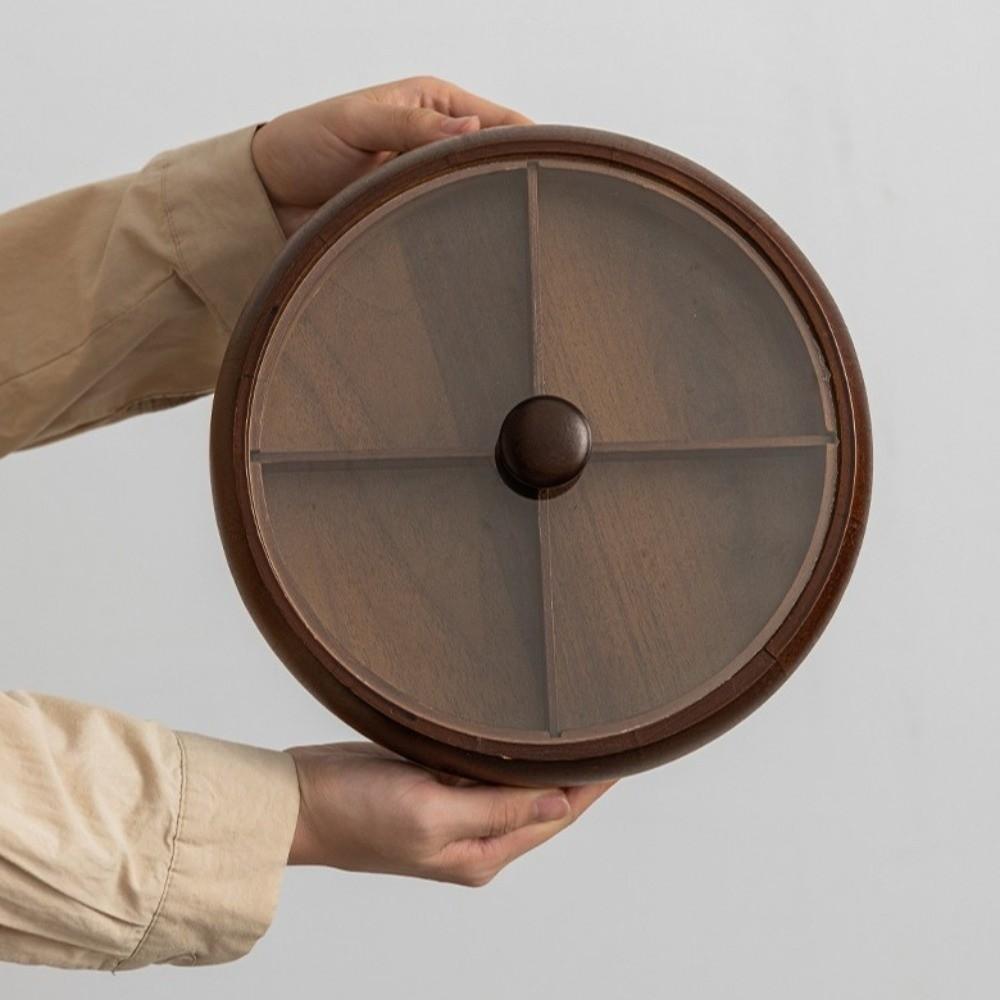 Divided Platter 4-Compartment Snack Serving Trays Wooden Chinese Retro Fruit Tray Round Nut Platter Coffee Table
