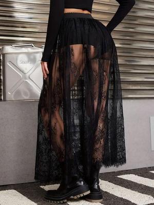 2026 Europäischer & Amerikanischer Damen Gothic Spitzen Durchsichtiger Langer Rock - Sommer Neuheiten