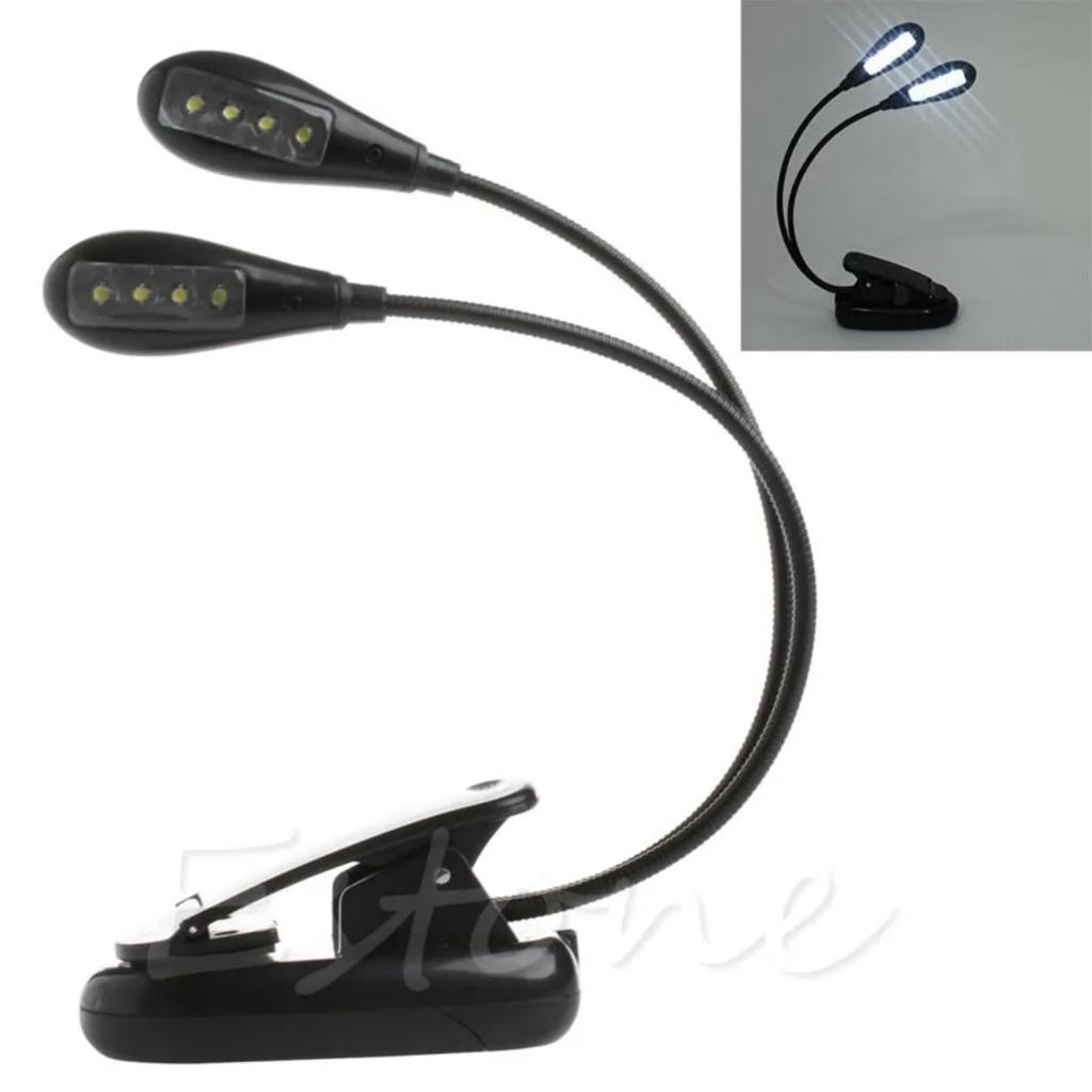 New Bright Adjustable Dual Arm Clip-on Desk Light with Flexible Goosenecks for Study, Music, and Reading - Double Lamps with 8 L