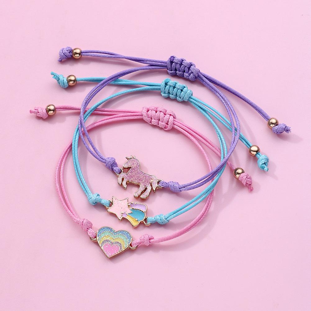 3pcs Kids Bracelets Cute Cartoon Heart-shape Rainbow Bracelet For Girls Gifts